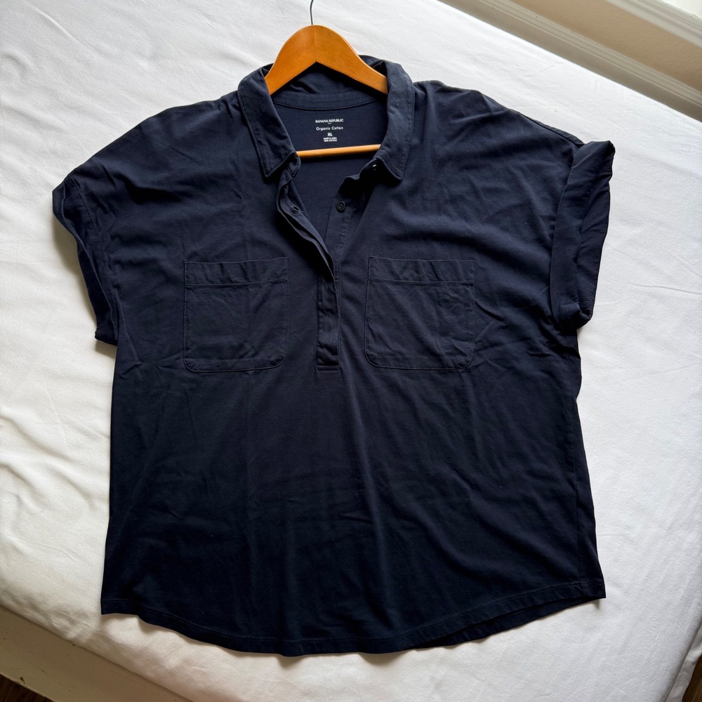 Banana Republic Organic Cotton Polo Shirt XL Preppy Pocket Tee Summer Natural
